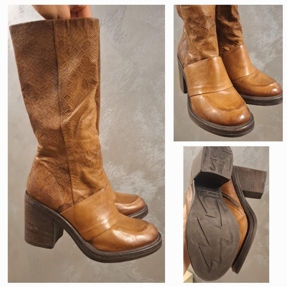 ‼️Sold‼️38 A.S.98 Snake Embossed Boots EUC